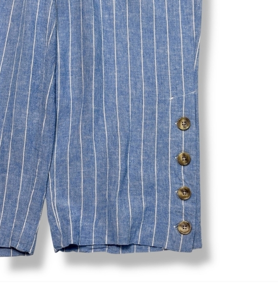 LAND N SEA Blue White Striped Linen Blend Pull On Capri Pants Button - Picture 9 of 10